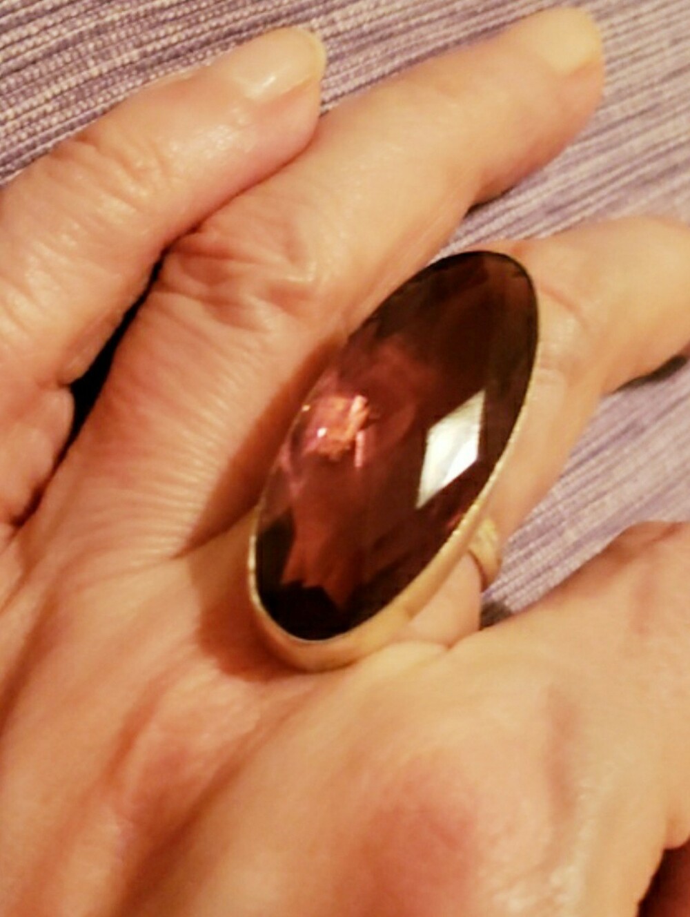 💜 Amethyst Ring, Stamped 925, NWOT, Sz 7, Large Oval, Faceted, Statement, Boho.